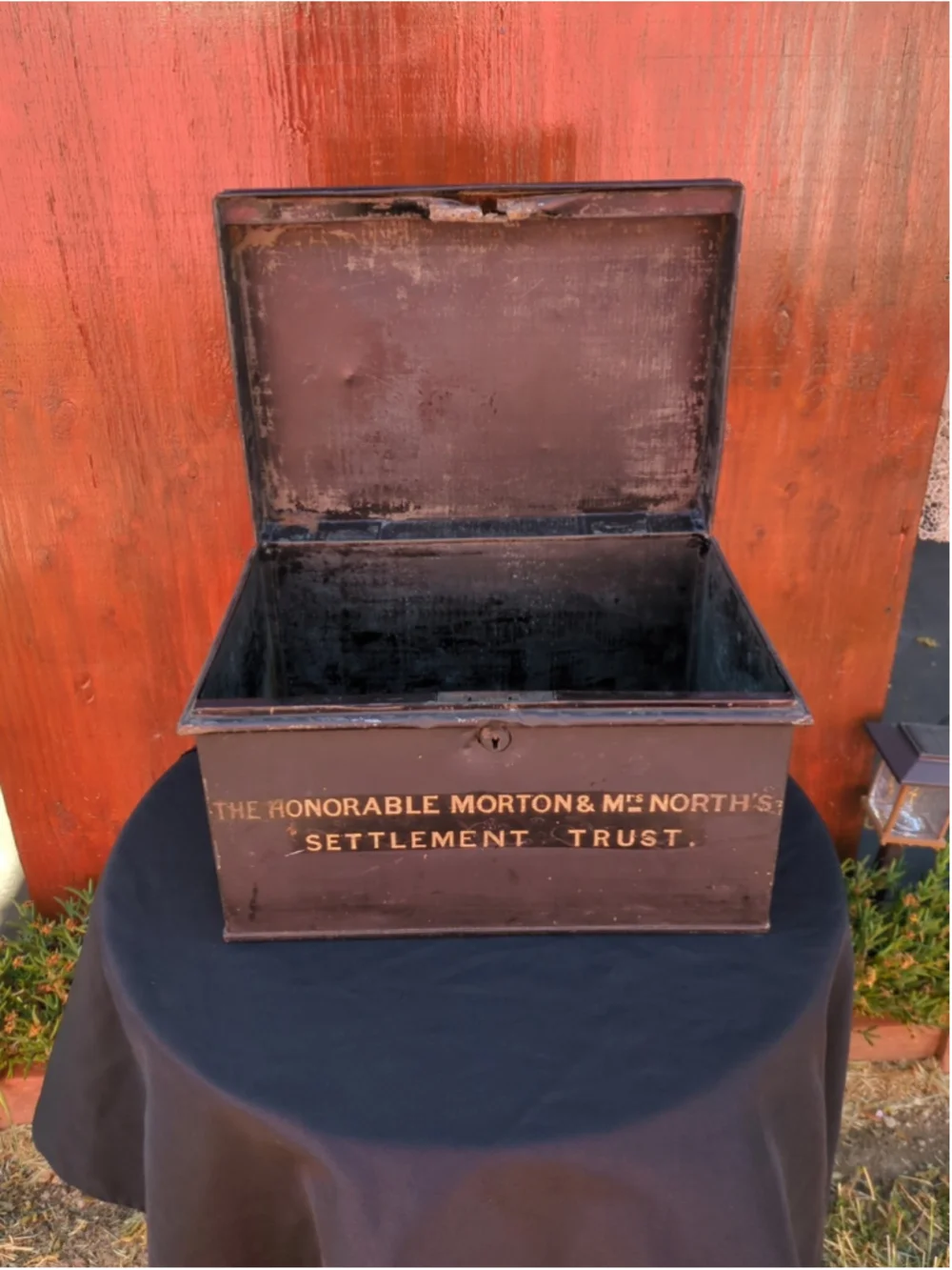 Antique Morton & Mrs. North's Settlement Trust Metal Box Late 19th Century